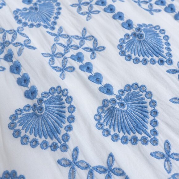 Johnny Was Dress White With Blue Embroidered Hearts Eyelet Button Up Boho Large - Picture 11 of 16